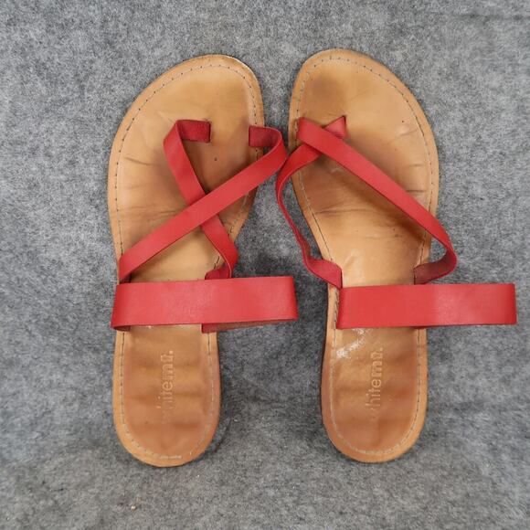 White Mt Shoes Womens 8 Sandals Slip On Casual Toe Ring Flat Red Boho Summer - Picture 5 of 9